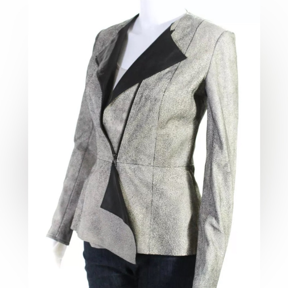 Unique Leather Jacket White / Black Asymmetrical. - image 2